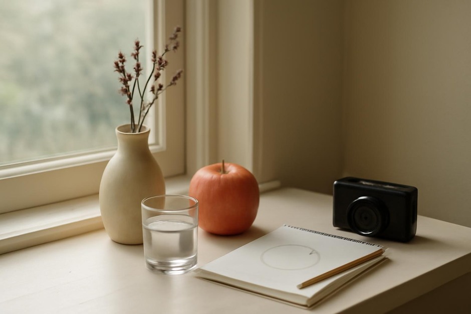 Still life on a windowsill with soft light